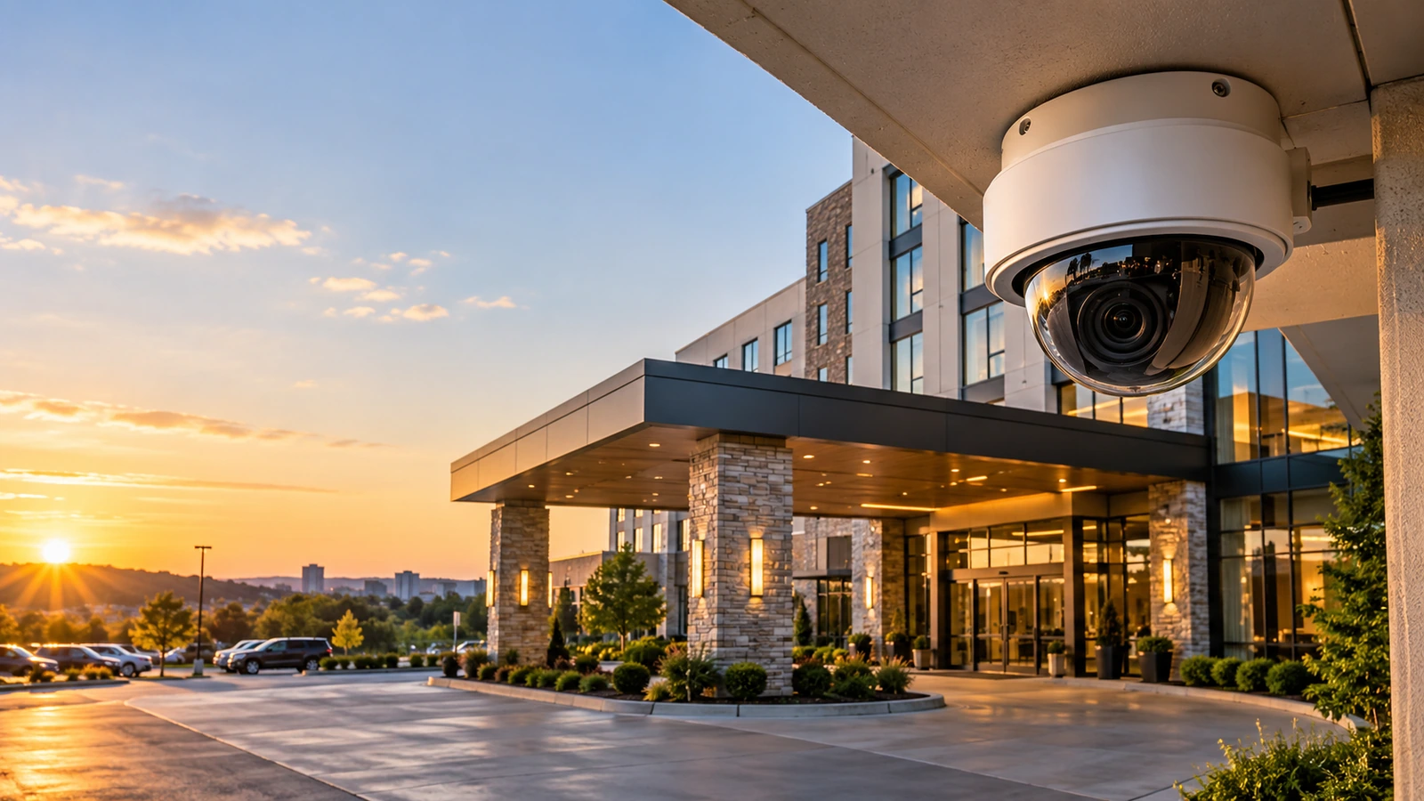 Security camera overlooking a hotel entrance