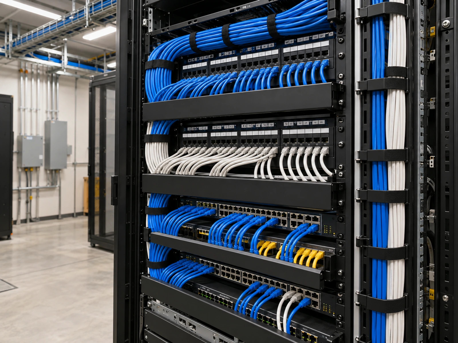 Technician connecting structured network cables