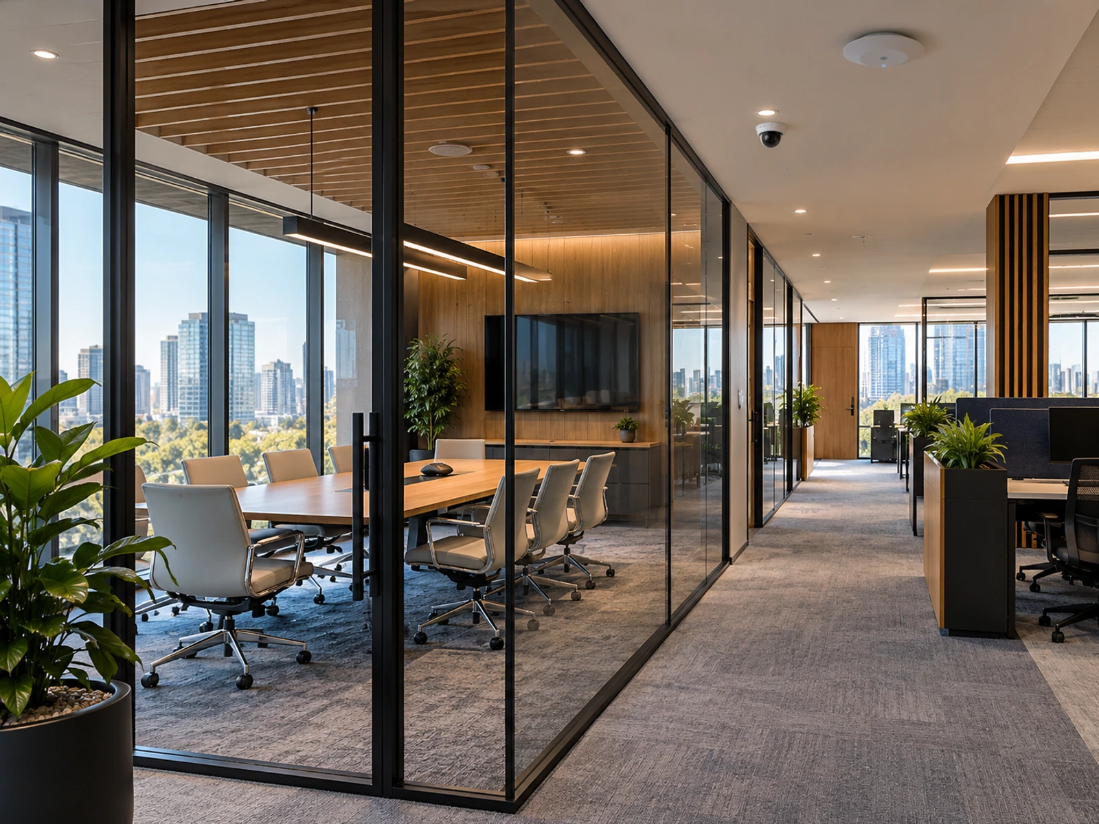 Modern office with installed security and network equipment