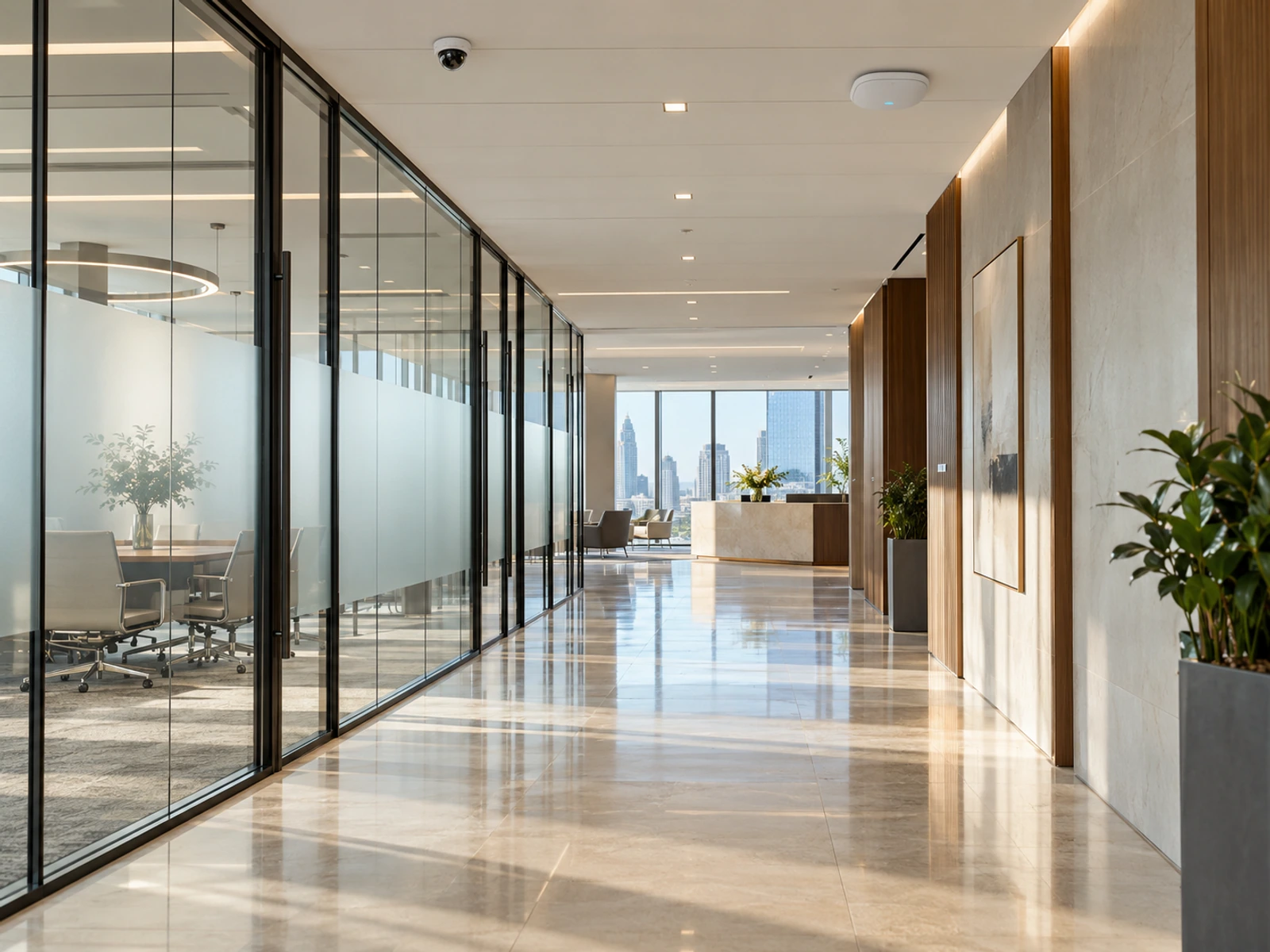 Office corridor with natural light