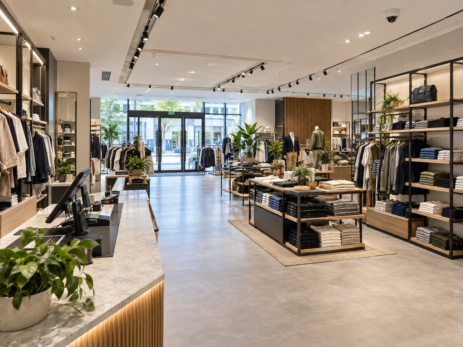 Retail clothing store with security camera